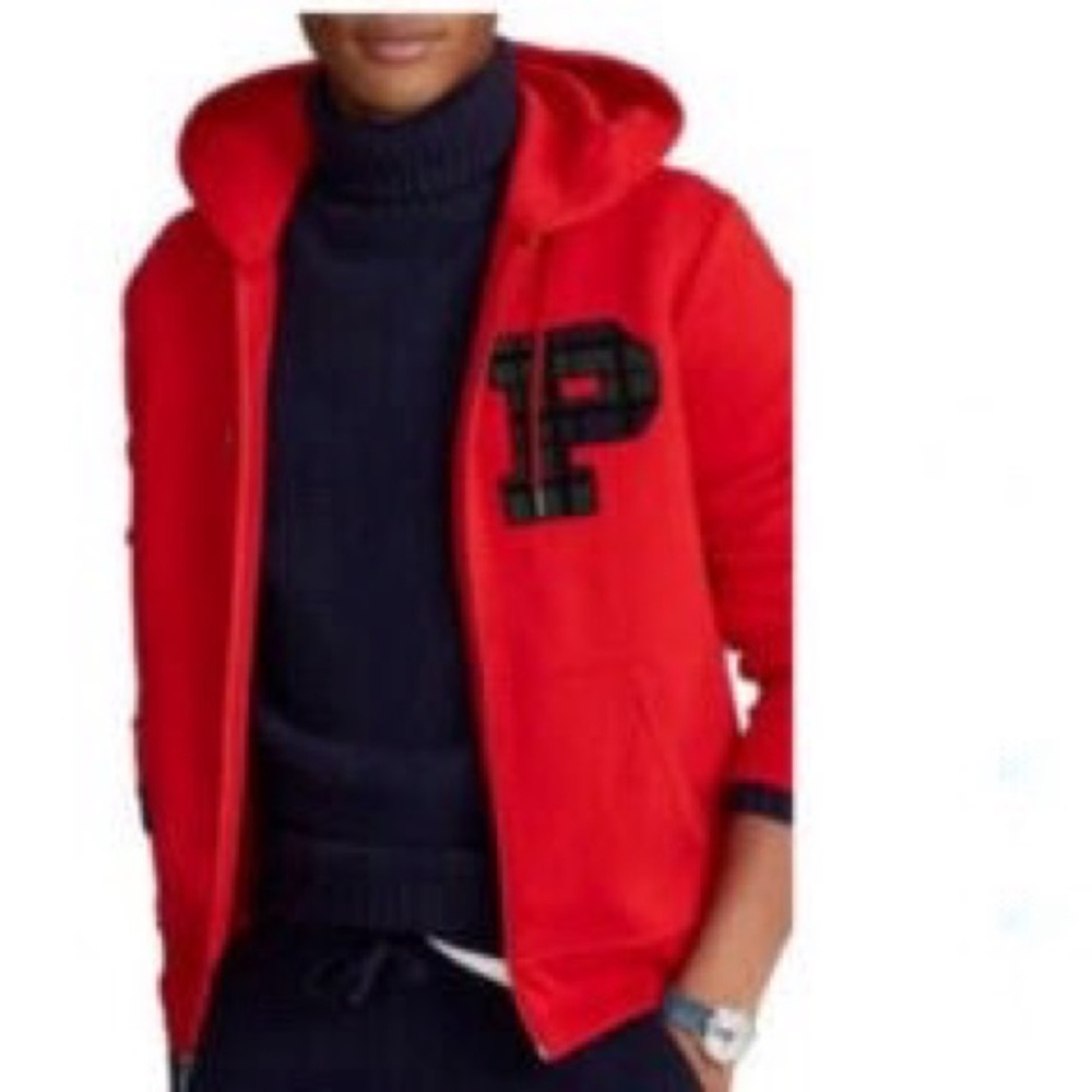 Polo Ralph Lauren Blackwatch Chenille "P" Patch Double Knit Red Hoodie Mens XXL